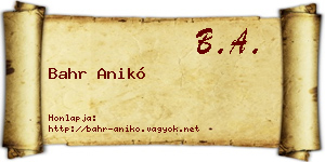 Bahr Anikó névjegykártya
